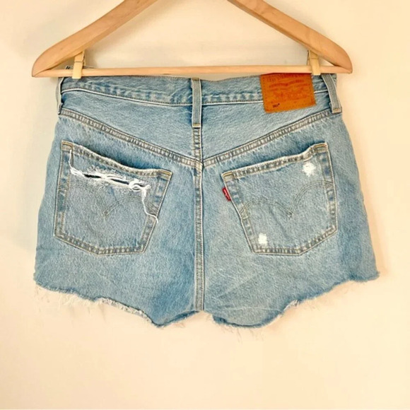 Levi's Light Blue Distressed Jean Shorts - Picture 10 of 13